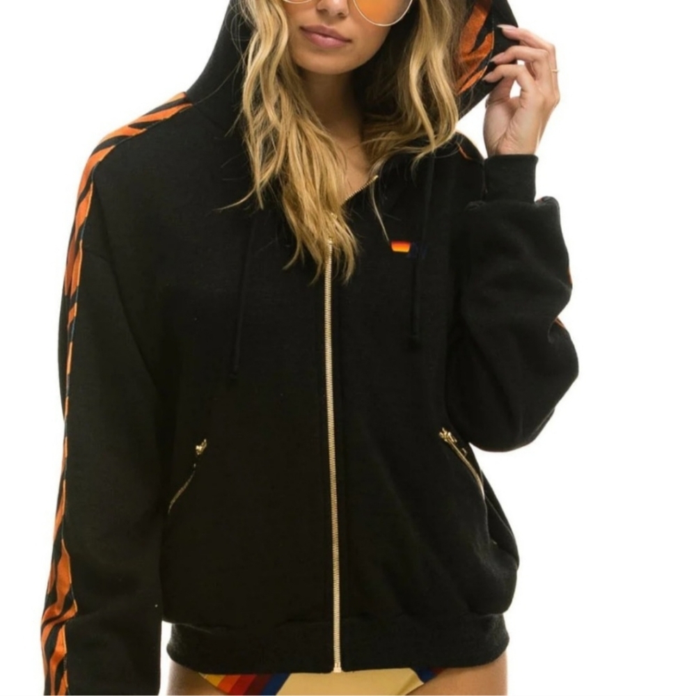 Aviator Nation Tiger Print Relaxed Zip Hoddie